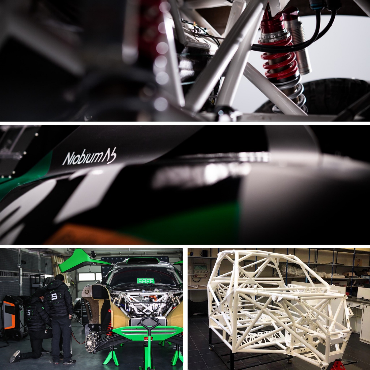Safety cage for an electric Formula and Rally car: Advanced technology for protection in high-speed competitions.